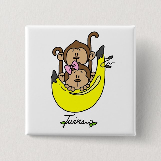 Monkey Twin Boy and Girl Tshirts and Gifts Pinback Button (Front)