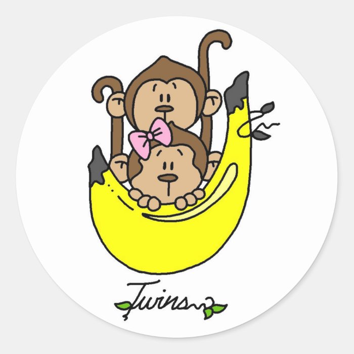 Monkey Twin Boy and Girl Tshirts and Gifts Round Sticker