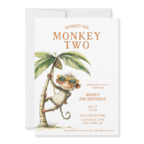 Monkey Two Second Birthday Invitation
