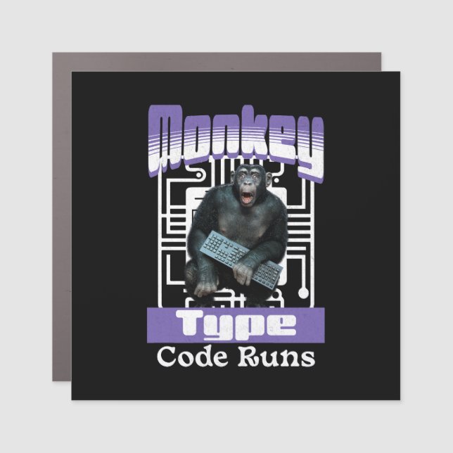 Monkey Typing Code Runs Programmer Humor Car Magnet (Front)