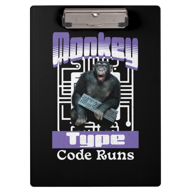 Monkey Typing Code Runs Programmer Humor Clipboard (Front)