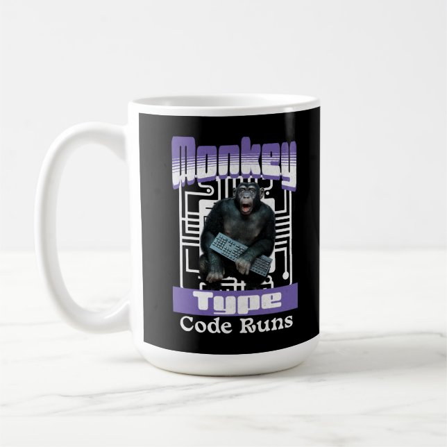 Monkey Typing Code Runs Programmer Humor Coffee Mug (Left)