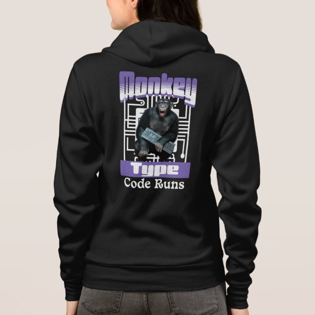 Monkey Typing Code Runs Programmer Humor Hoodie (Back)
