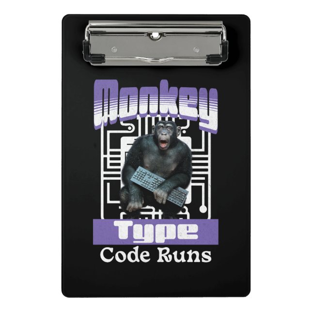 Monkey Typing Code Runs Programmer Humor Mini Clipboard (Front)