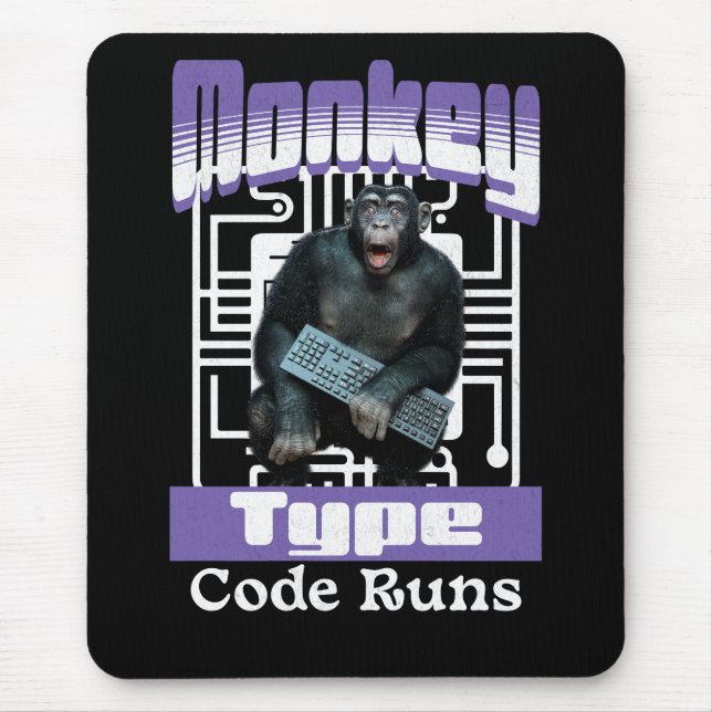Monkey Typing Code Runs Programmer Humor Mouse Pad (Front)