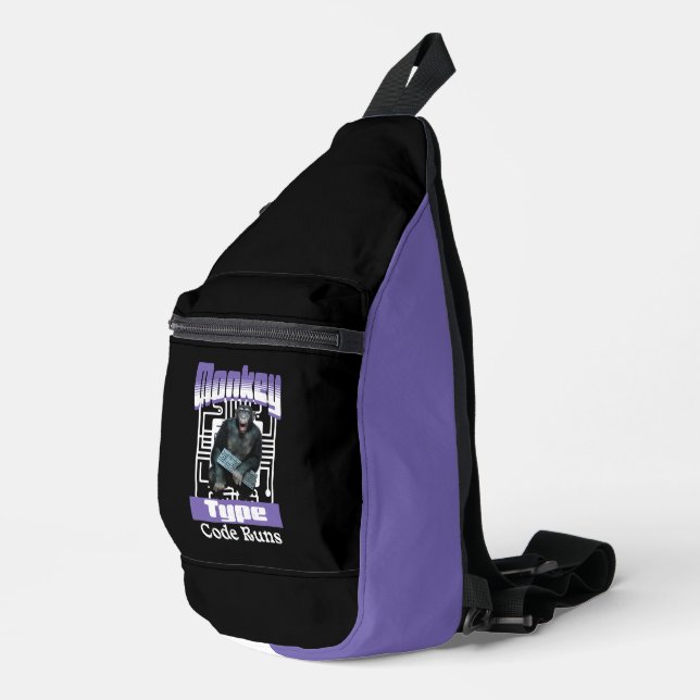 Monkey Typing Code Runs Programmer Humor Sling Bag (Right Corner)