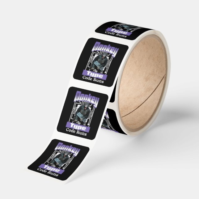 Monkey Typing Code Runs Programmer Humor Square Sticker (Roll)