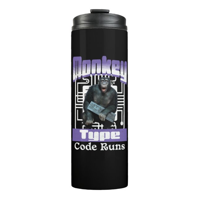 Monkey Typing Code Runs Programmer Humor Thermal Tumbler (Front)