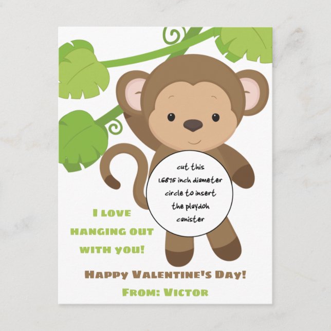 Monkey Valentine's Play Doh gift card (Front)
