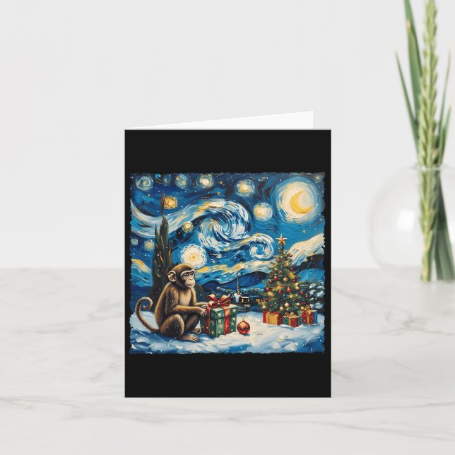Monkey Van Gogh Style Starry Night Christmas Winte Card (Front)