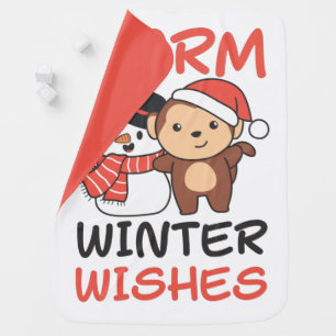 Monkey Warm Winter Wishes Snowman Baby Blanket