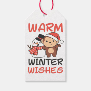 Monkey Warm Winter Wishes Snowman Gift Tags