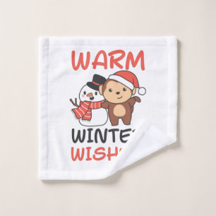 Monkey Warm Winter Wishes Snowman Wash Cloth