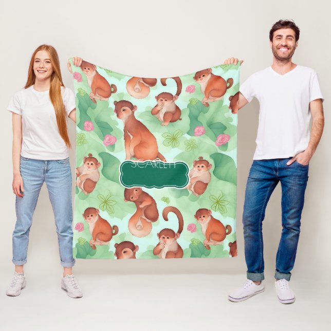 Monkey Watercolor Colorful Personalized Pattern Fleece Blanket (In Situ)
