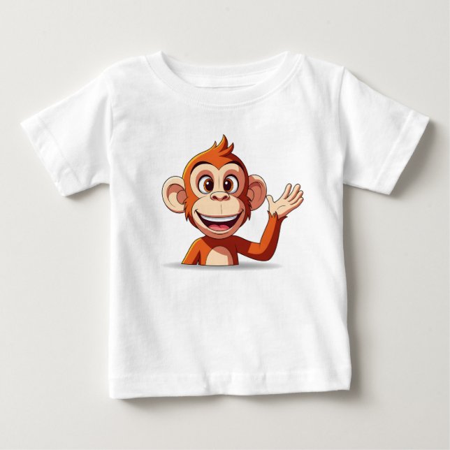 Monkey Waving Hello Vector Illustration Baby T-Shirt (Front)