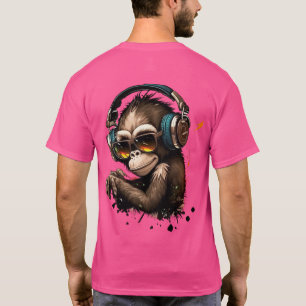 monkey wearing glasses &Headphones in ears T-Shirt