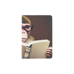 Monkey wearing glasses reading a book passport holder