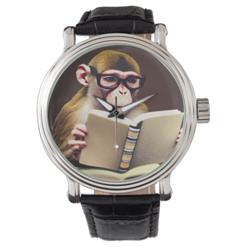 Monkey wearing glasses reading a book     watch