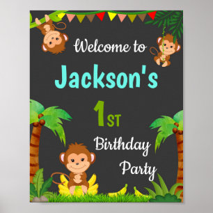 Monkey welcome party sign Boy jungle party poster