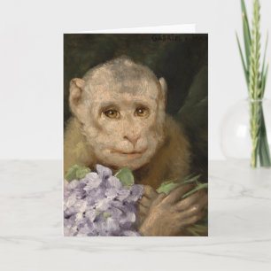 Monkey with a Bouquet of Violets Gabriel von Max Card