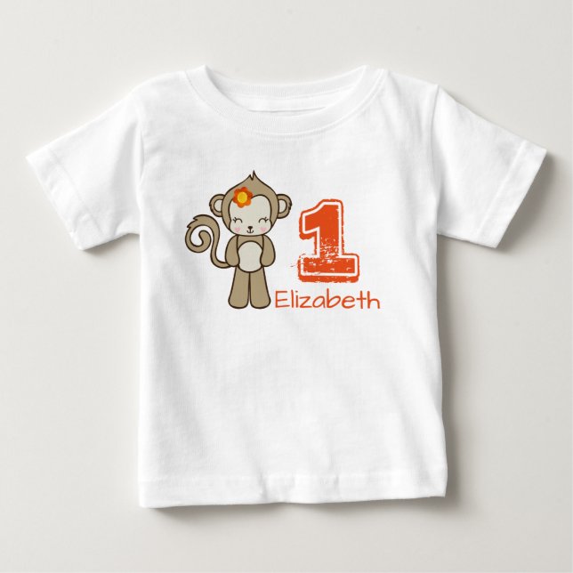 Monkey With A Flower Cute Kawaii Birthday Baby T-Shirt (Front)
