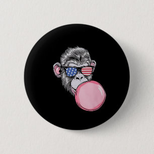 Monkey With American Flag Sungles 4th Of July Gift Button
