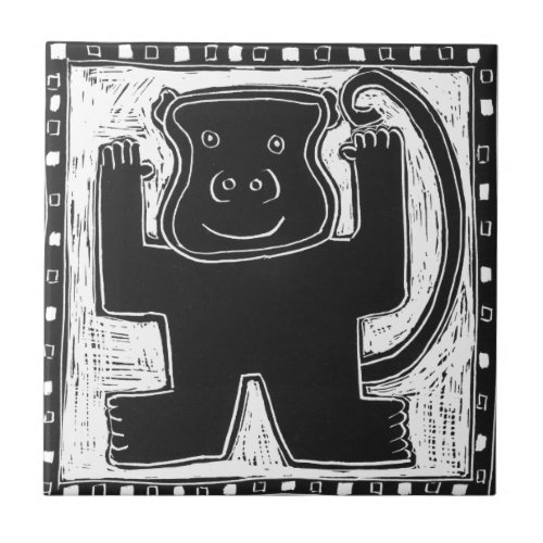 Monkey With Arms Raised Ceramic Tile