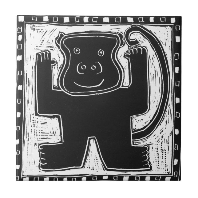Monkey With Arms Raised Ceramic Tile (Front)