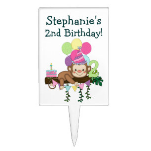 Monkey with Balloonsl-2nd Birthday-Personalized Cake Topper
