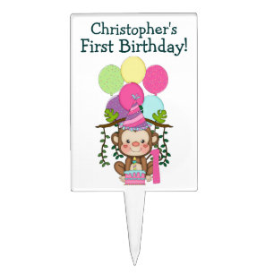Monkey with Balloonsl-First Birthday-Personalized Cake Topper