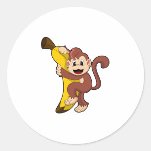 Monkey with Banana (1).PNG Classic Round Sticker