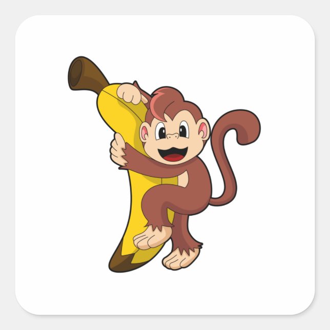 Monkey with Banana (1).PNG Square Sticker (Front)