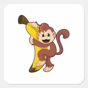 Monkey with Banana (1).PNG Square Sticker