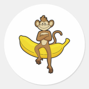Monkey with Banana Classic Round Sticker