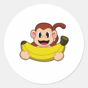 Monkey with Banana Classic Round Sticker