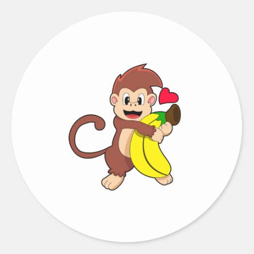 Monkey with Banana Classic Round Sticker