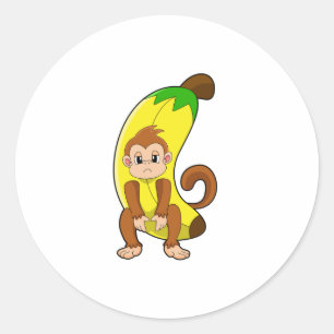 Monkey with Banana Classic Round Sticker