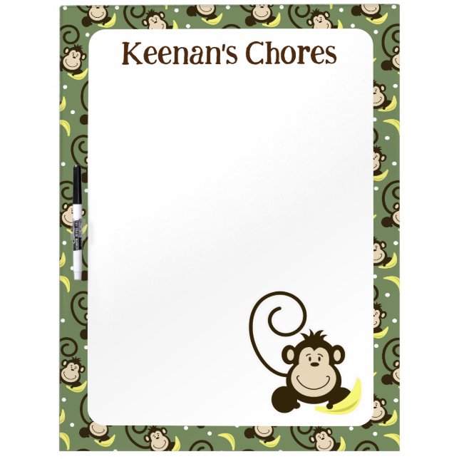 Monkey with Banana Cute Kids Chore Chart Dry Erase Board (Front)