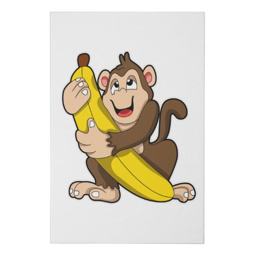 Monkey with Banana Faux Canvas Print
