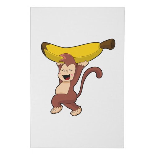 Monkey with Banana Faux Canvas Print