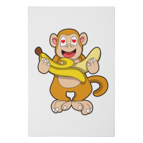 Monkey with Banana Faux Canvas Print