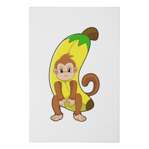 Monkey with Banana Faux Canvas Print
