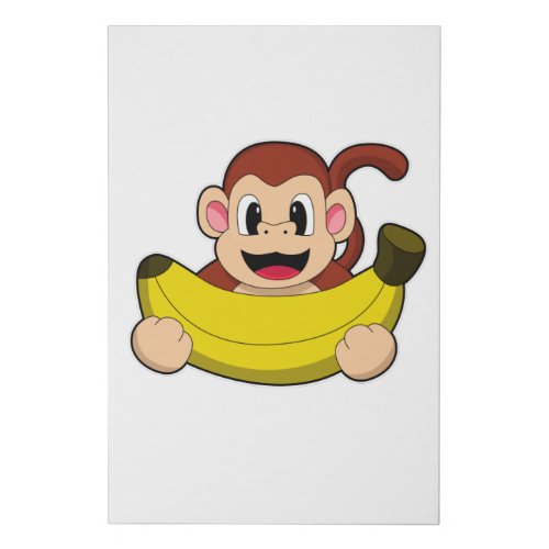 Monkey with Banana Faux Canvas Print