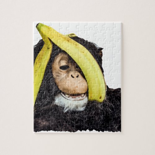 Monkey with Banana on Head Jigsaw Puzzle