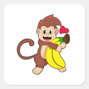 Monkey with Banana Square Sticker
