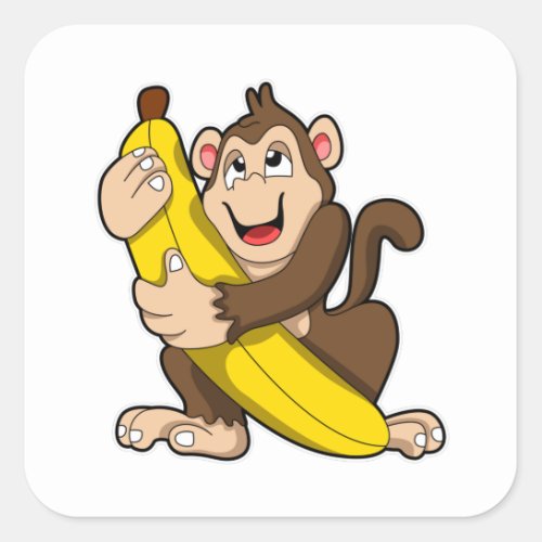 Monkey with Banana Square Sticker