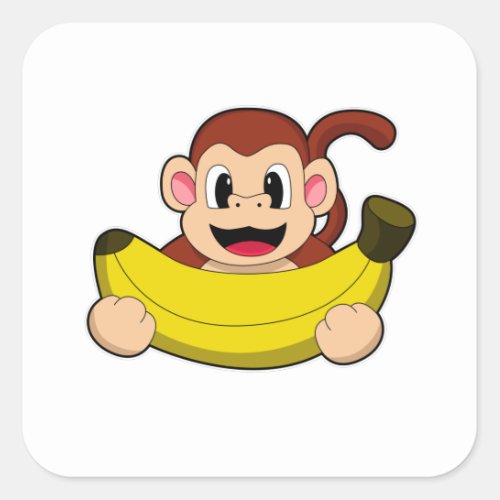 Monkey with Banana Square Sticker