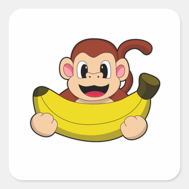 Monkey with Banana Square Sticker (Front)