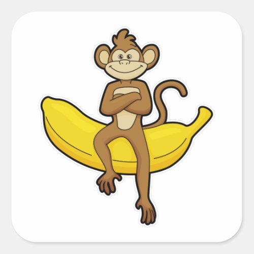 Monkey with Banana Square Sticker