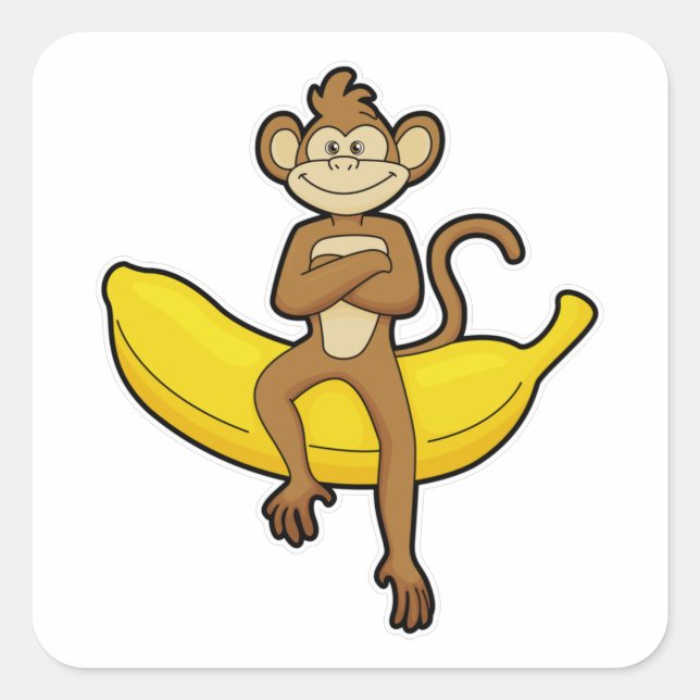 Monkey with Banana Square Sticker (Front)